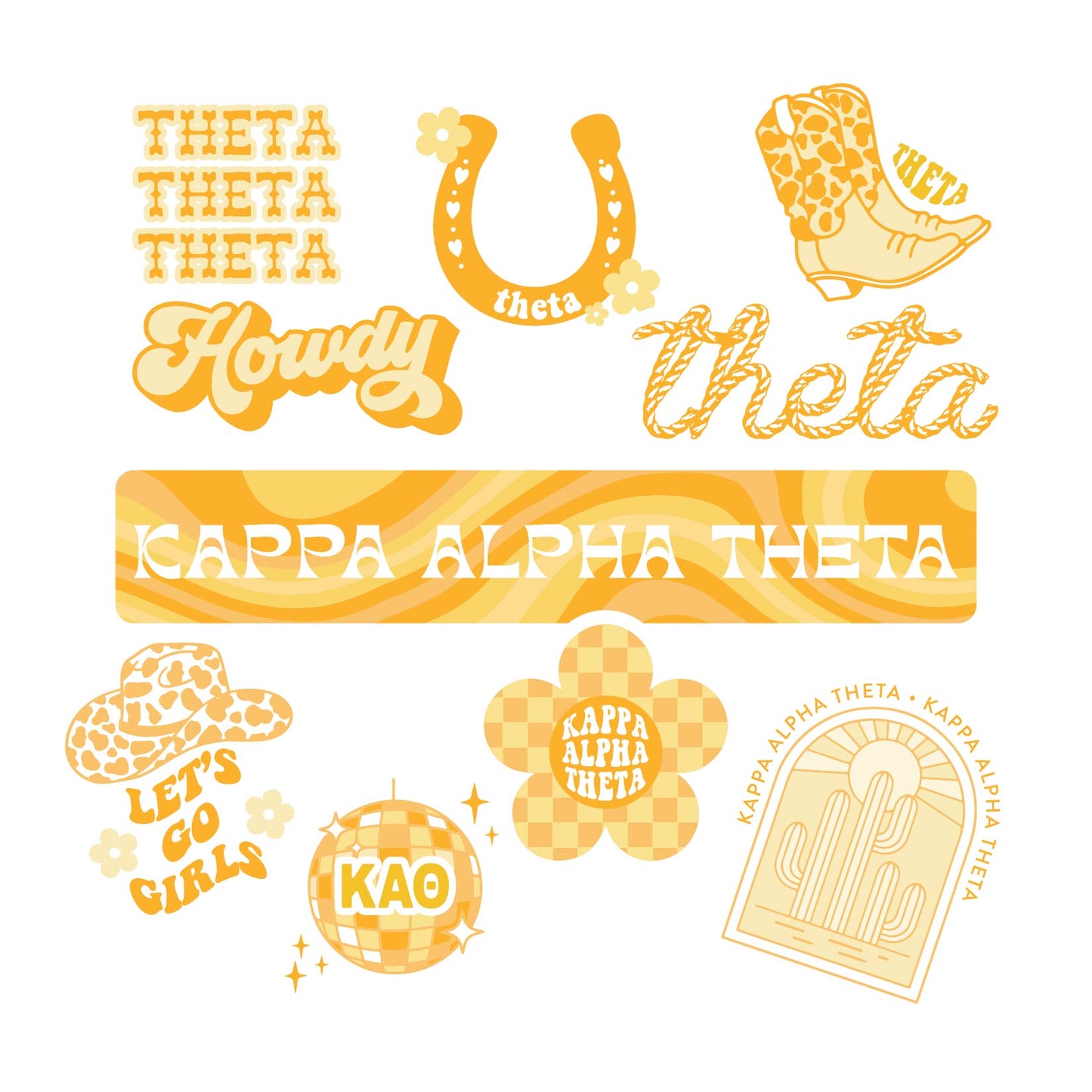 Kappa Alpha Theta Sticker Sheet - Western Disco Design