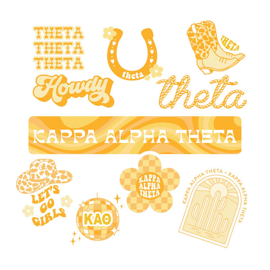 Kappa Alpha Theta Sticker Sheet - Western Disco Design