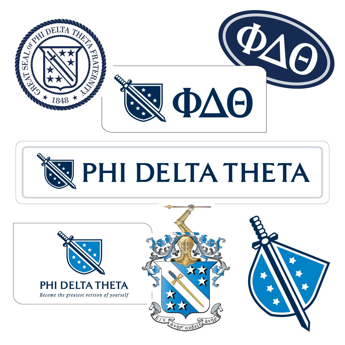 Phi Delta Theta Fraternity Sticker Sheet- Brand Focus