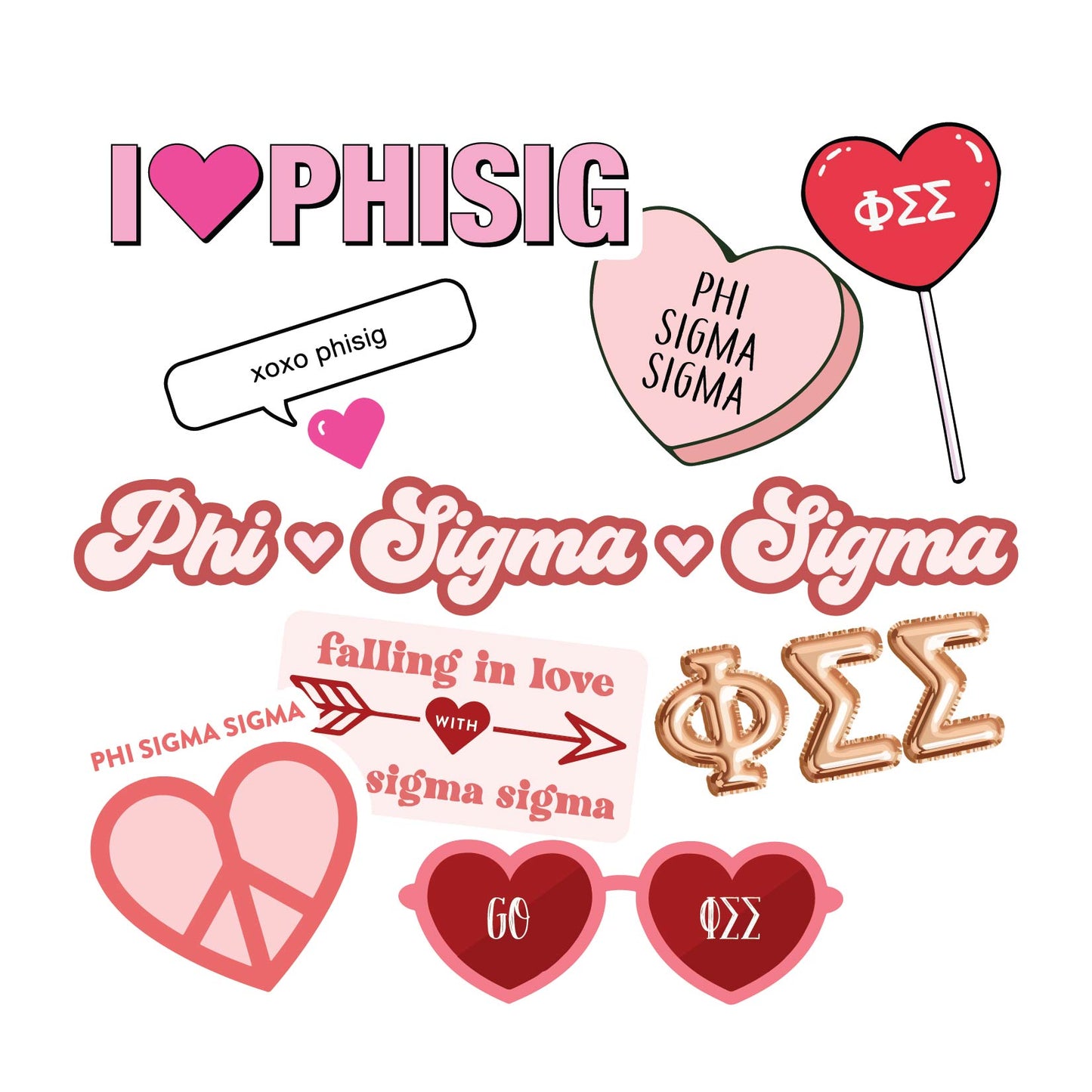 Phi Sigma Sigma- Sticker Sheet- Love Theme