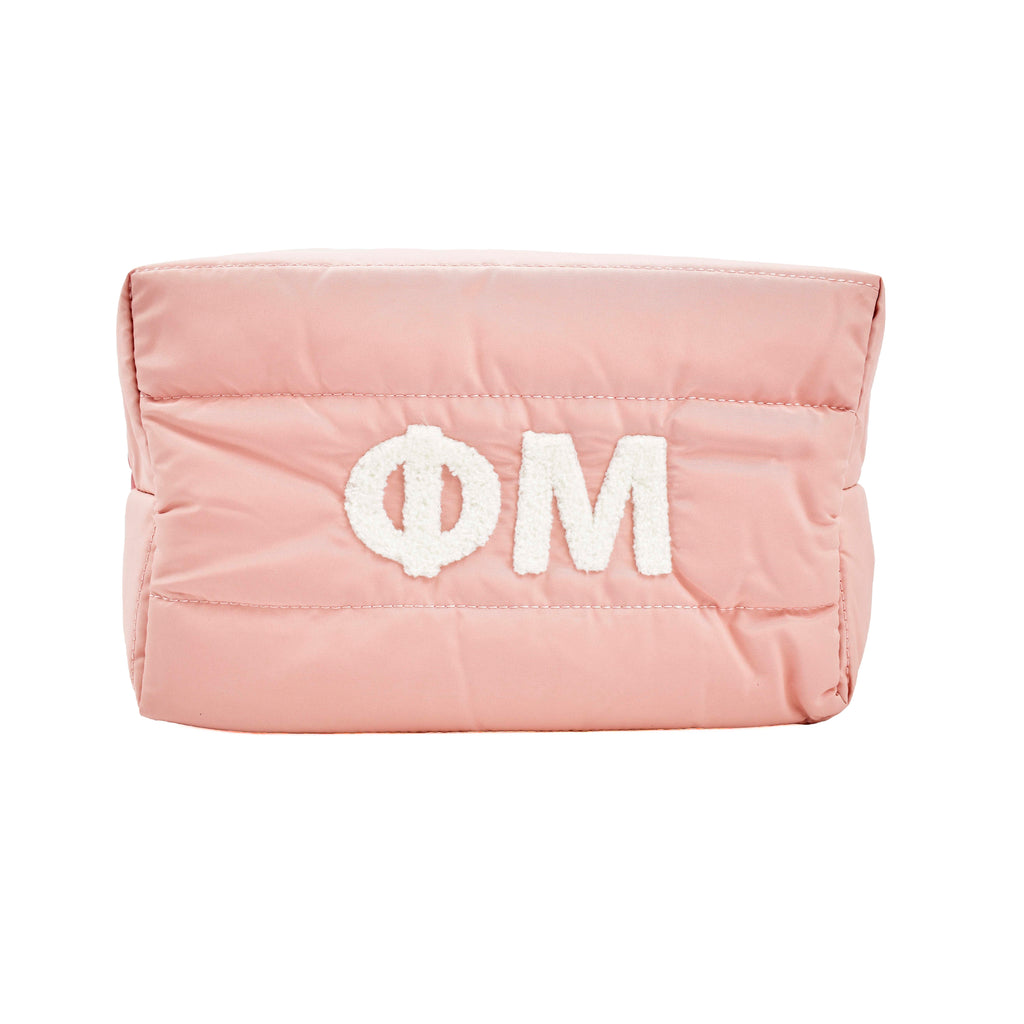 Phi Mu Makeup Bag - Puffer Style with Sorority Letters