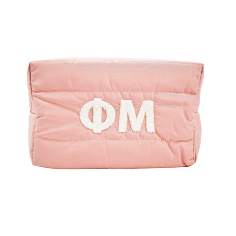 Phi Mu Makeup Bag - Puffer Style with Sorority Letters