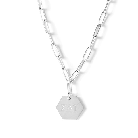 Sigma Delta Tau Necklace- Silver Paperclip Style with SDT Pendant