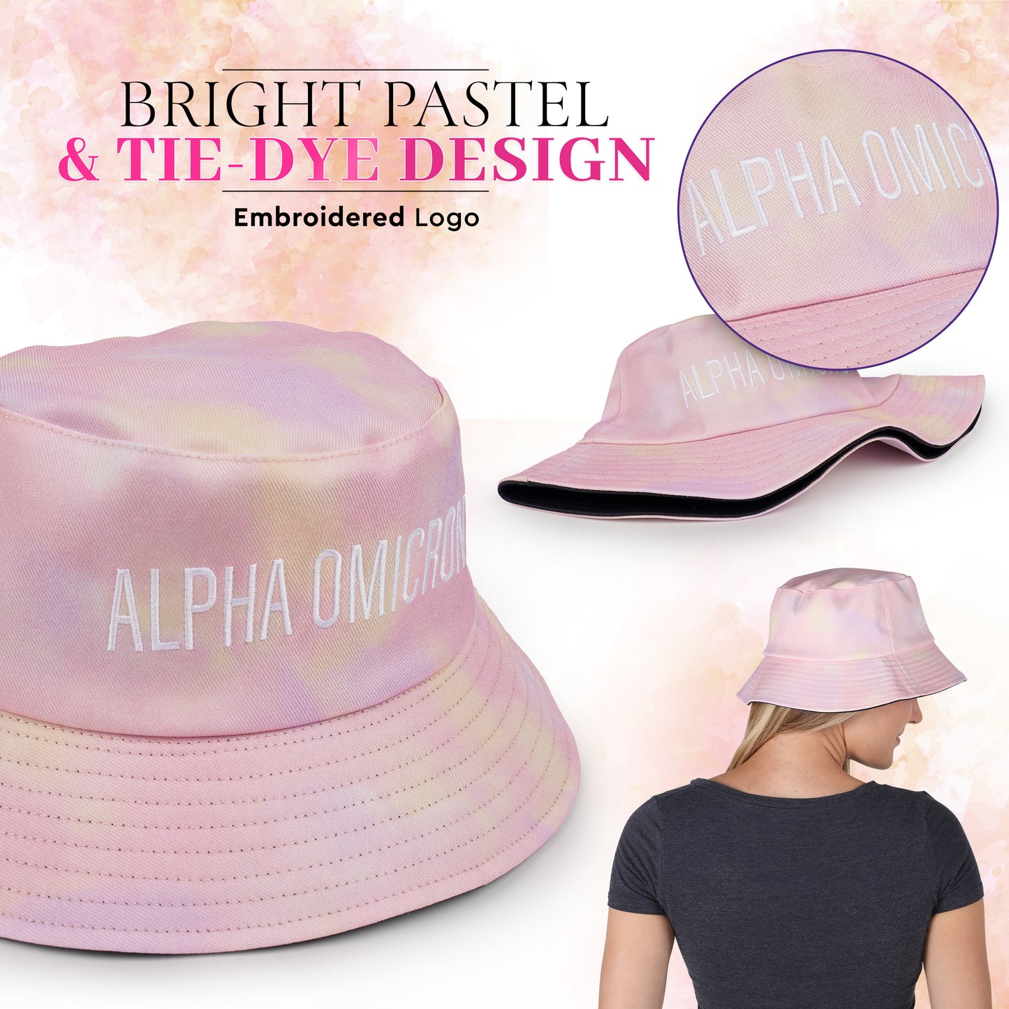 Delta Zeta Bucket Hat - Tie Dye - Embroidered Logo