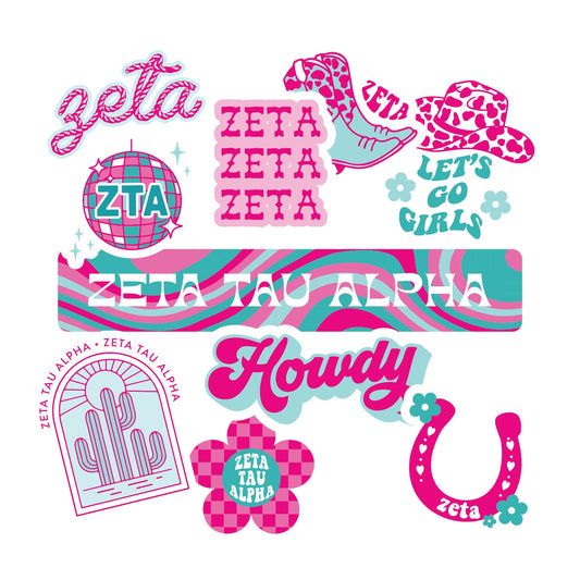 Zeta Tau Alpha Sticker Sheet - Western Disco Design