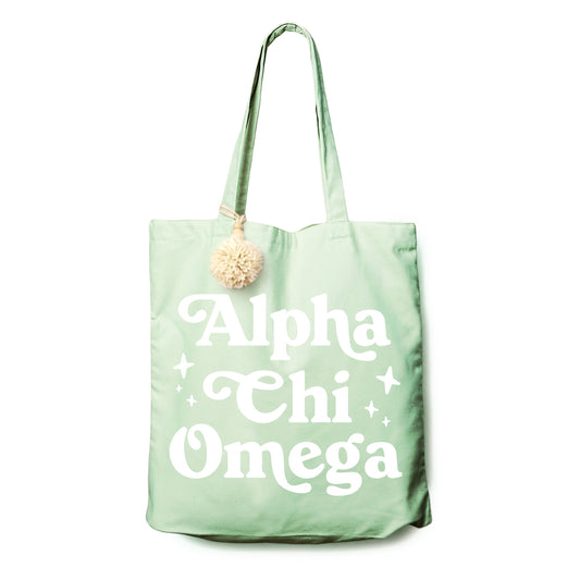 Alpha Chi Omega Retro Pom Pom Tote Bag
