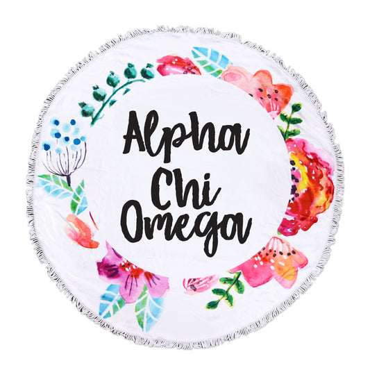Alpha Chi Omega Floral Fringe Towel Blanket