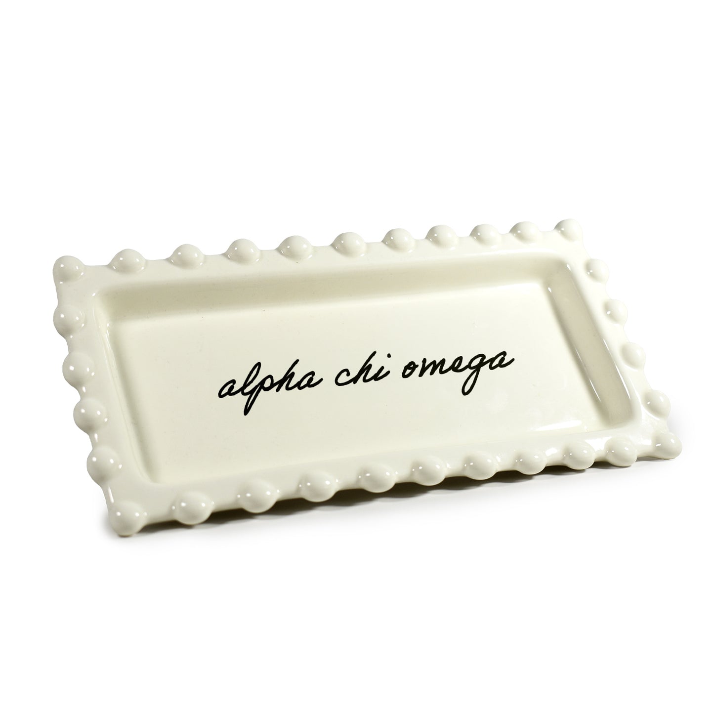 Alpha Chi Omega Jewelry Dish - Rectangular Cursive Script Sorority Name