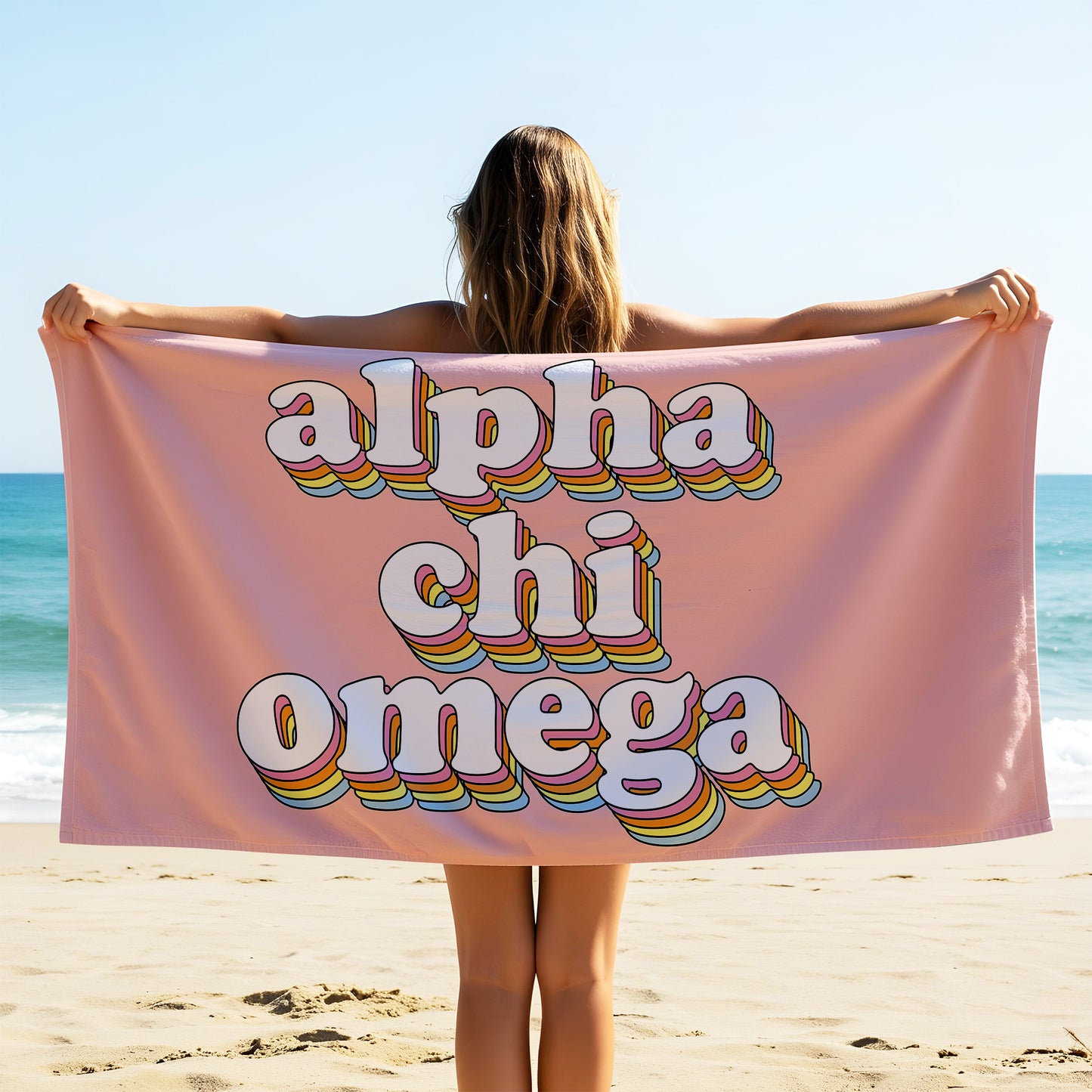 Alpha Chi Omega Plush Retro Beach Towel