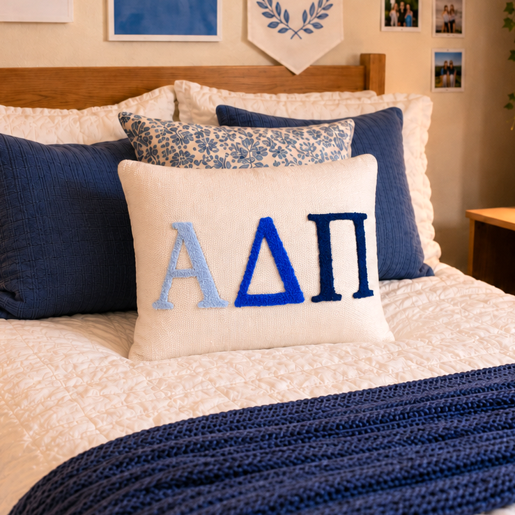 Alpha Delta Pi Pillow – Embroidered Plush Greek Letters Design