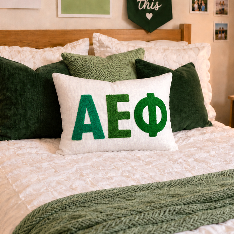 Alpha Epsilon Phi Pillow – Embroidered Plush Greek Letters Design