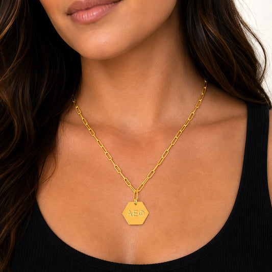 Alpha Epsilon Phi Sorority Pendant Paperclip Necklace with AEPhi Greek Letters