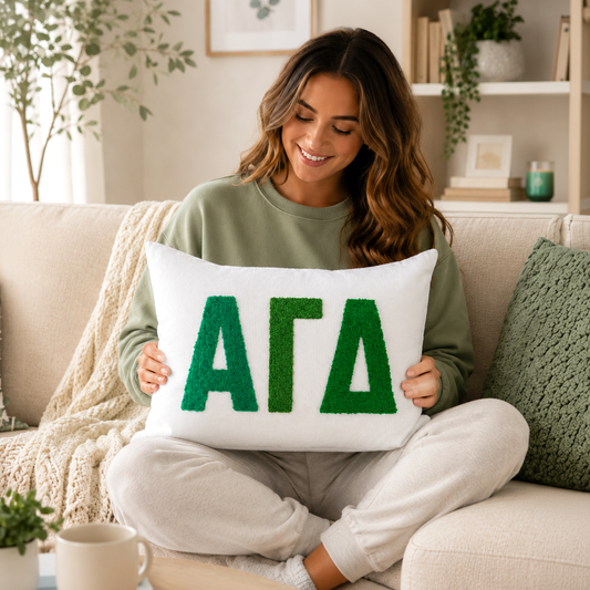 Alpha Gamma Delta Pillow – Embroidered Plush Greek Letters Design