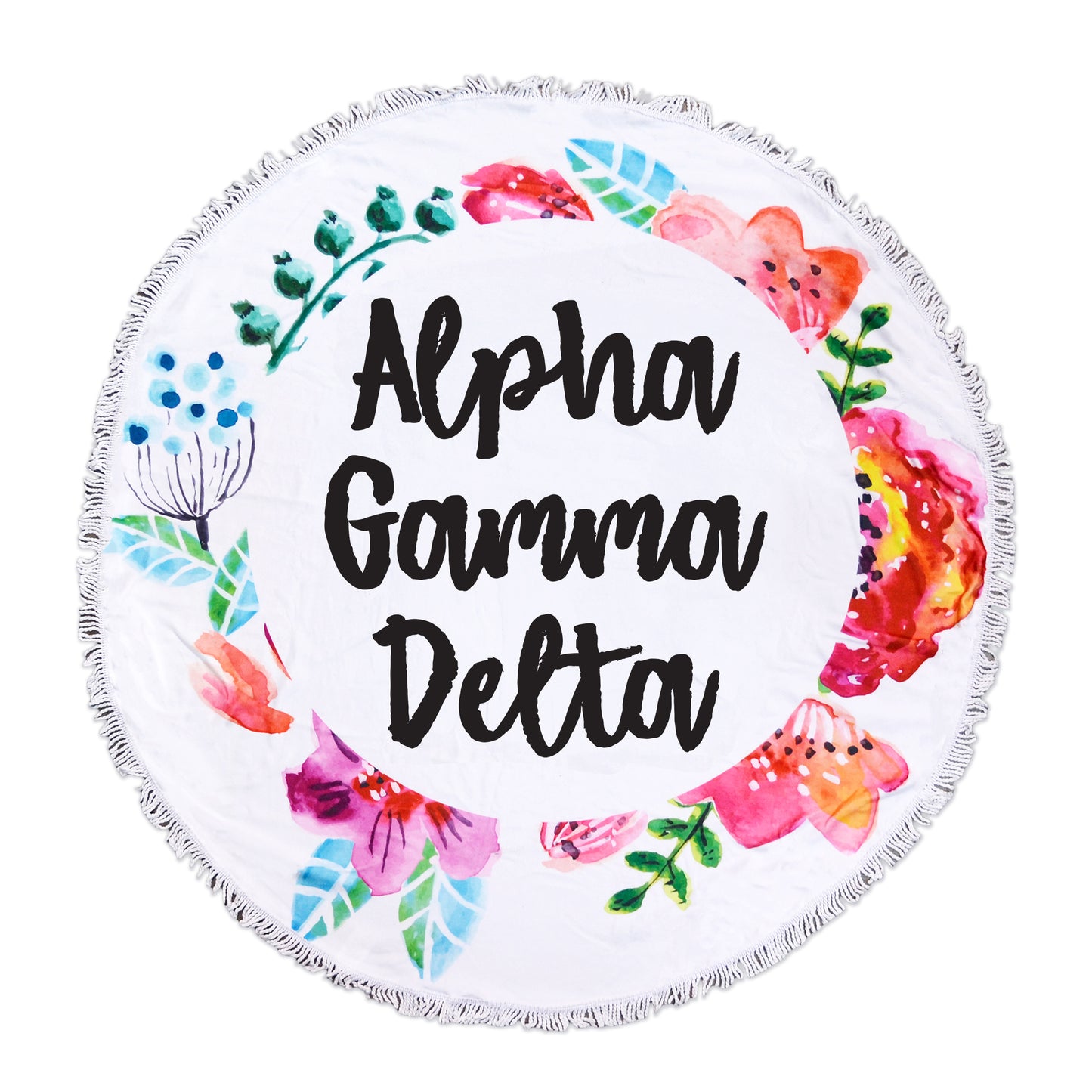 Alpha Gamma Delta Floral Fringe Towel Blanket