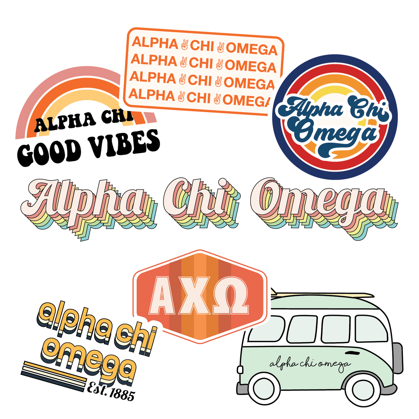 Alpha Chi Omega Retro Sticker Sheet