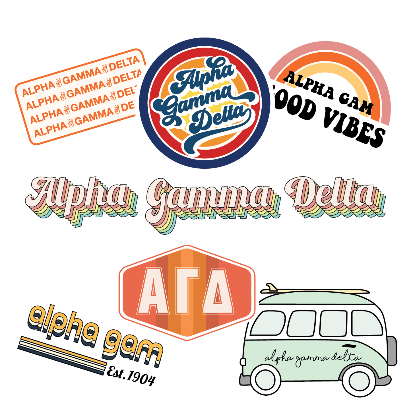 Alpha Gamma Delta Retro Sticker Sheet
