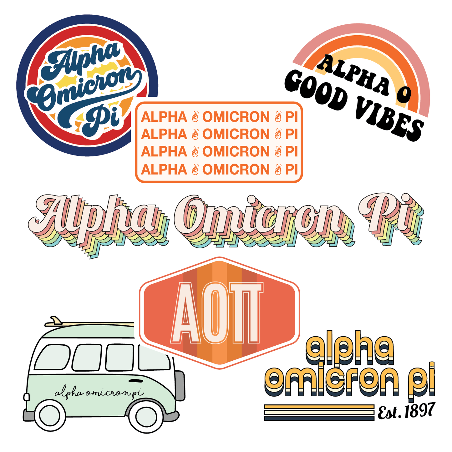 Alpha Omicron Pi <br> Retro Sticker Sheet