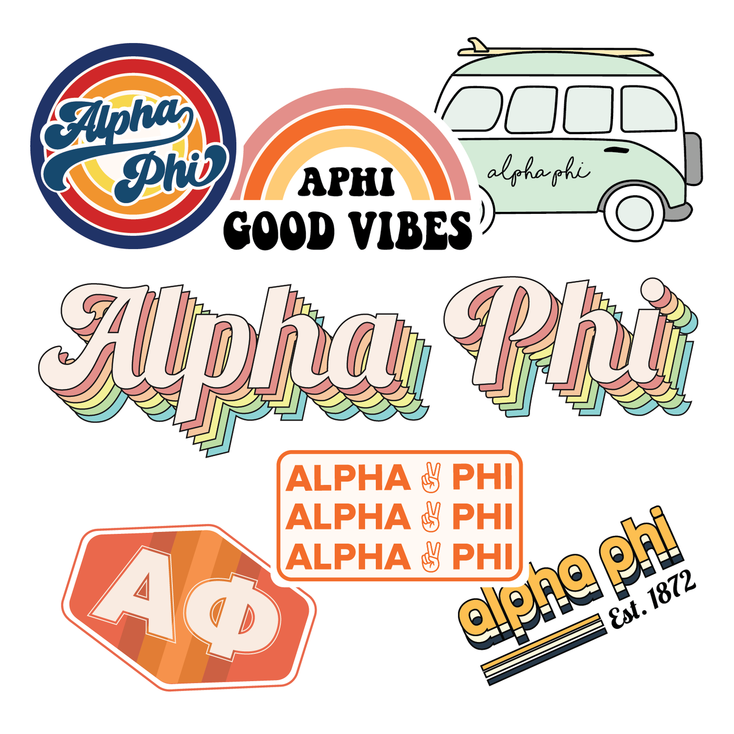 Alpha Phi <br> Retro Sticker Sheet