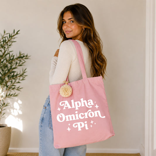 Alpha Omicron Pi Retro Pom Pom Tote Bag