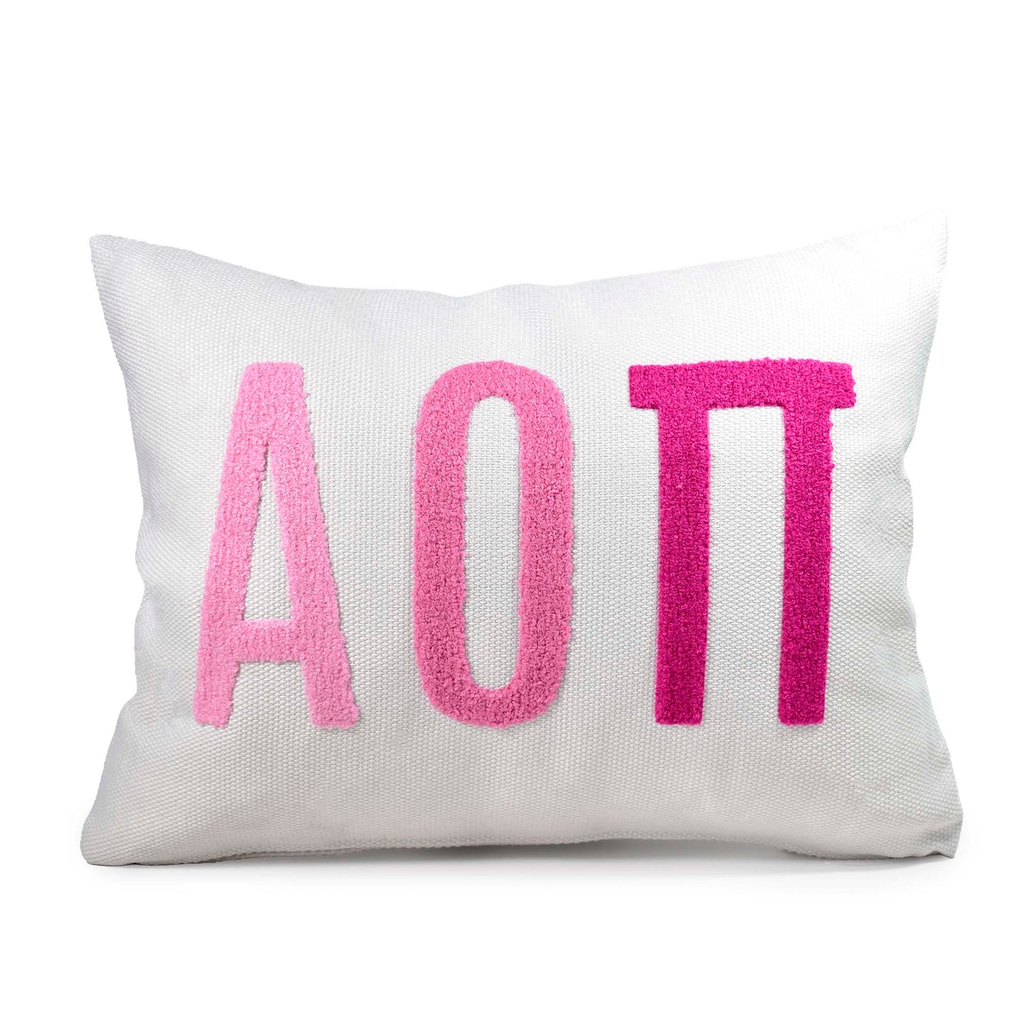 Alpha Omicron Pi Pillow – Embroidered Plush Greek Letters Design