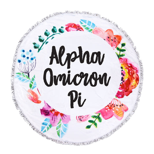 Alpha Omicron Pi Floral Fringe Towel Blanket