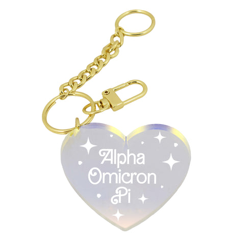 Alpha Omicron Pi Keychain - Iridescent Heart Design