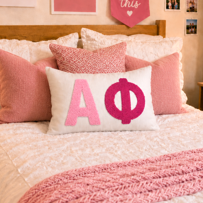 Alpha Phi Pillow – Embroidered Plush Greek Letters Design