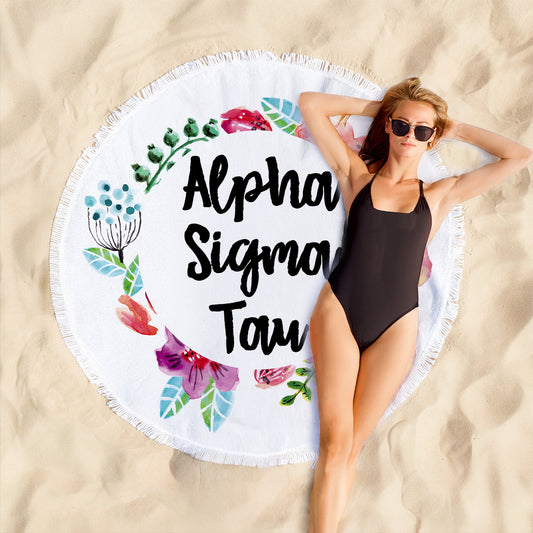 Alpha Sigma Tau Floral Fringe Towel Blanket
