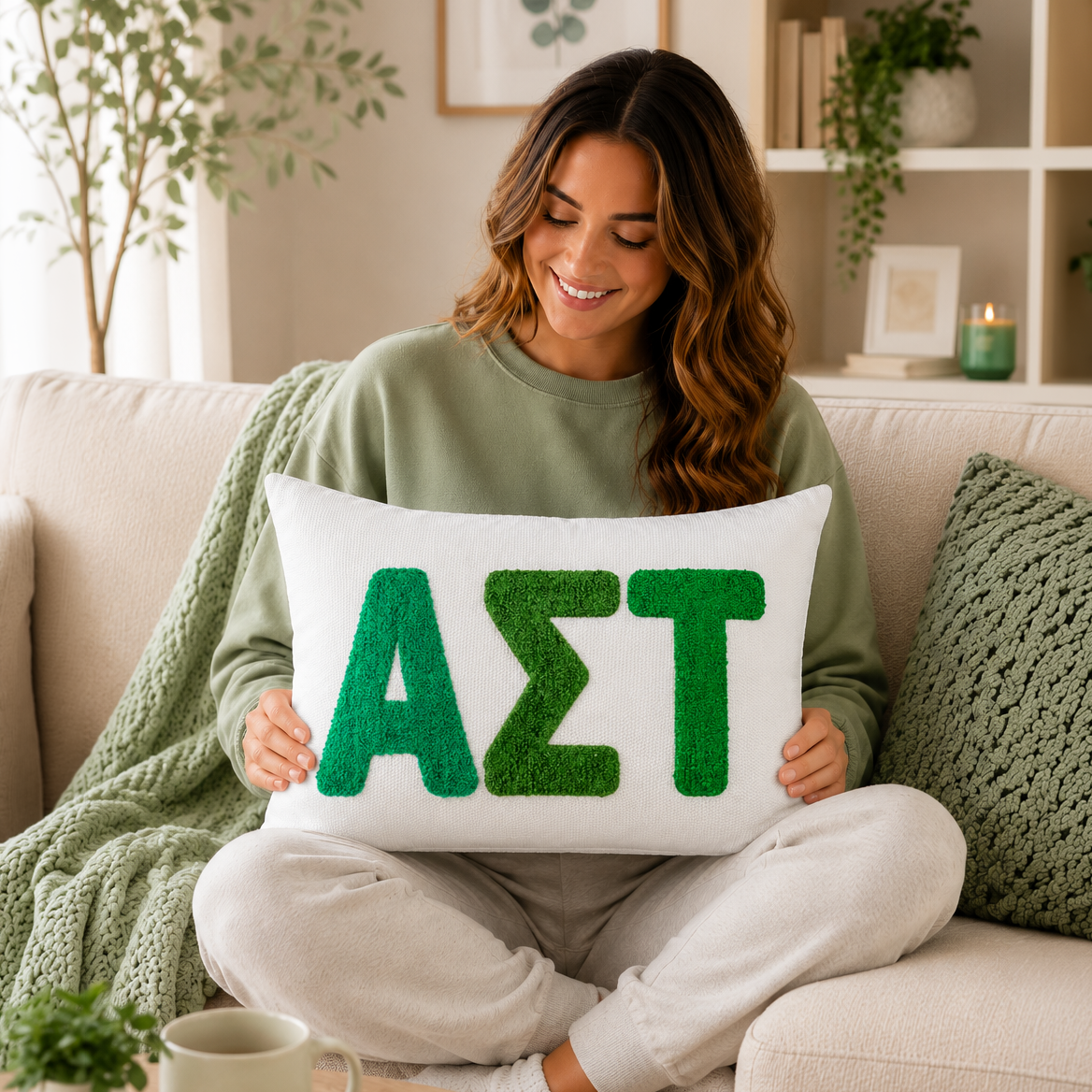 Alpha Sigma Tau Pillow – Embroidered Plush Greek Letters Design