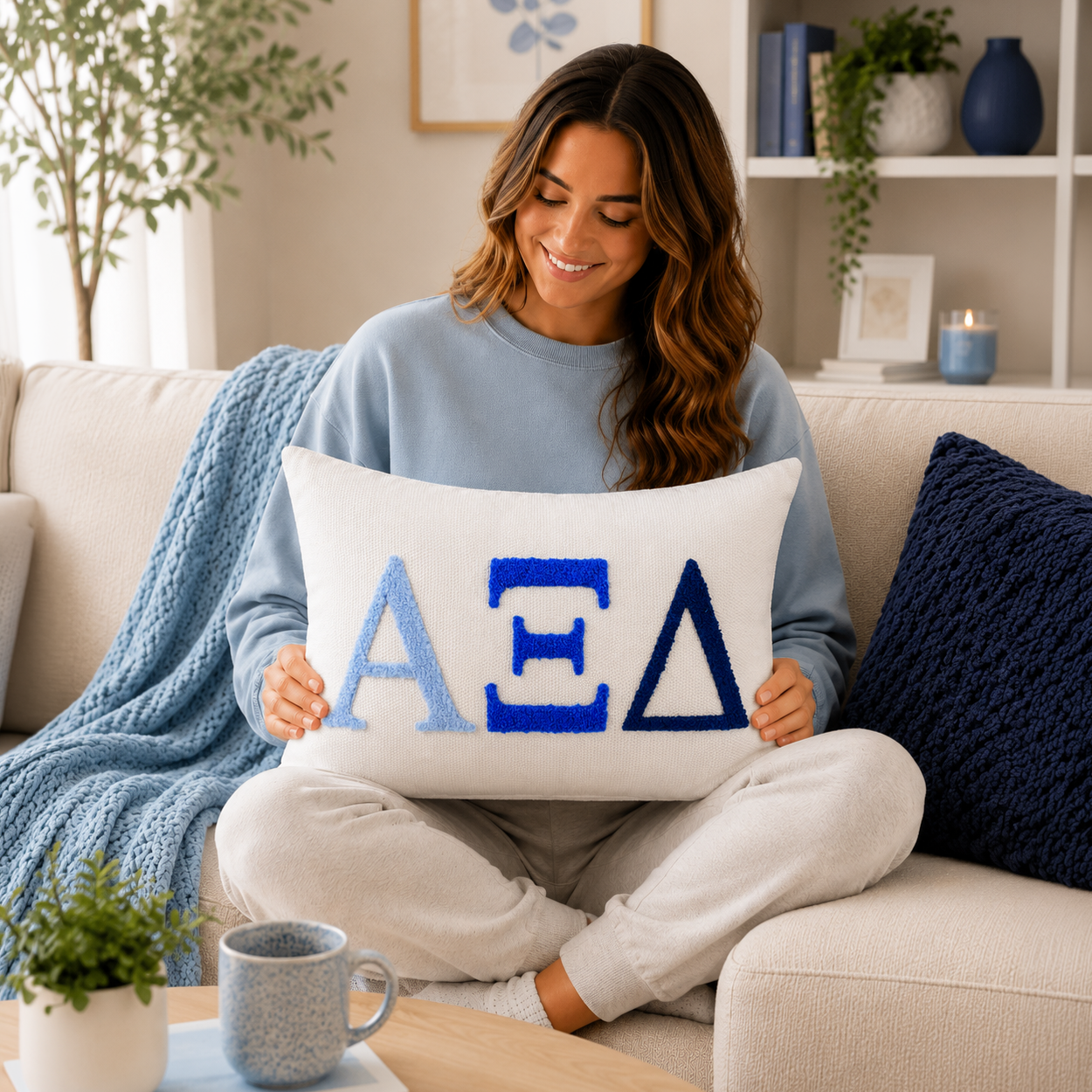 Alpha Xi Delta Pillow – Embroidered Plush Greek Letters Design