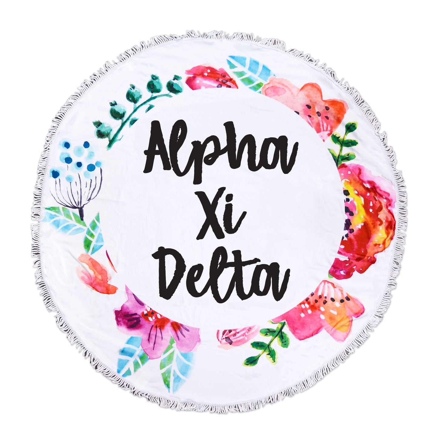 Alpha Xi Delta Floral Fringe Towel Blanket