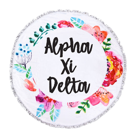 Alpha Xi Delta Floral Fringe Towel Blanket