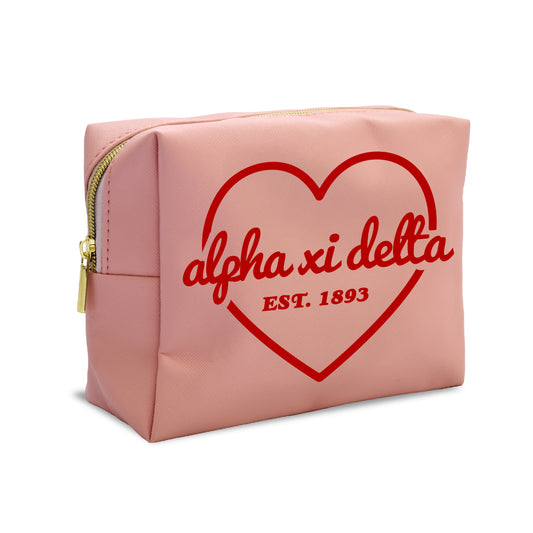 Alpha Xi Delta Pink w/Red Heart Makeup Bag