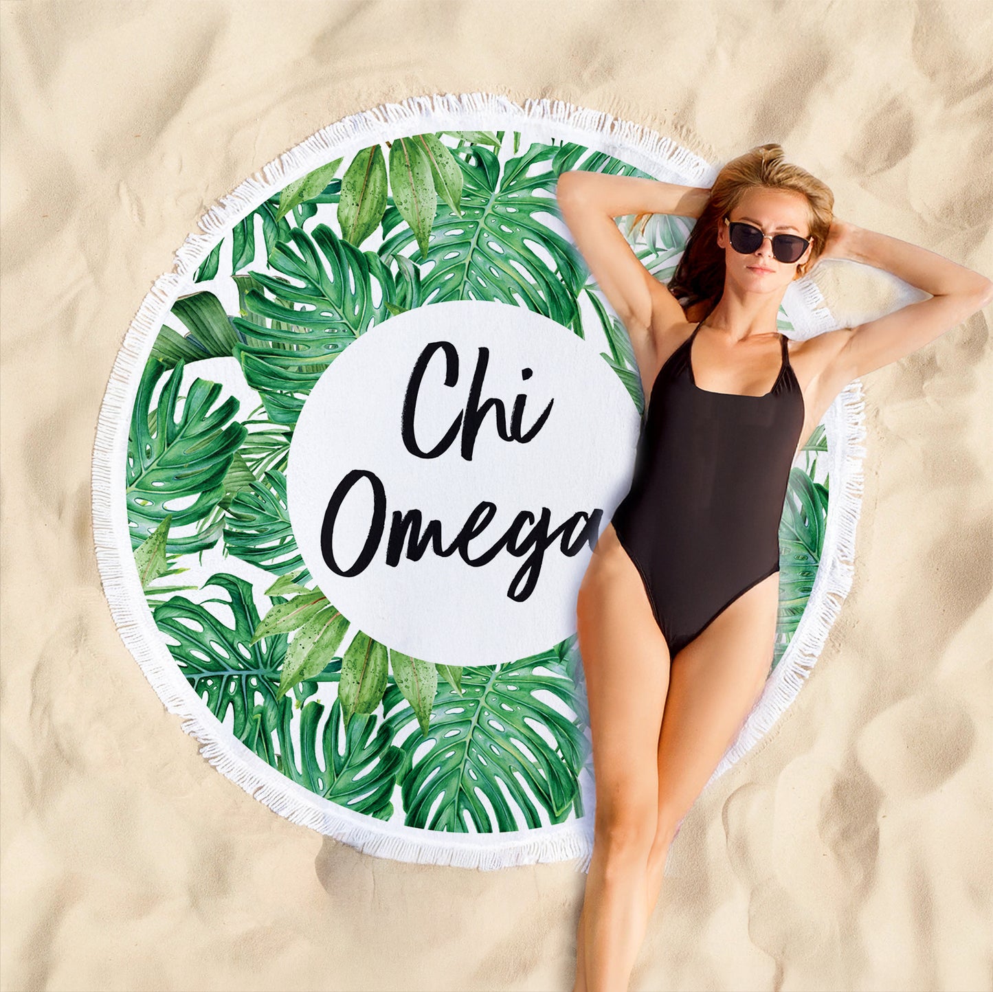 Chi Omega Palm Leaf Fringe Towel Blanket
