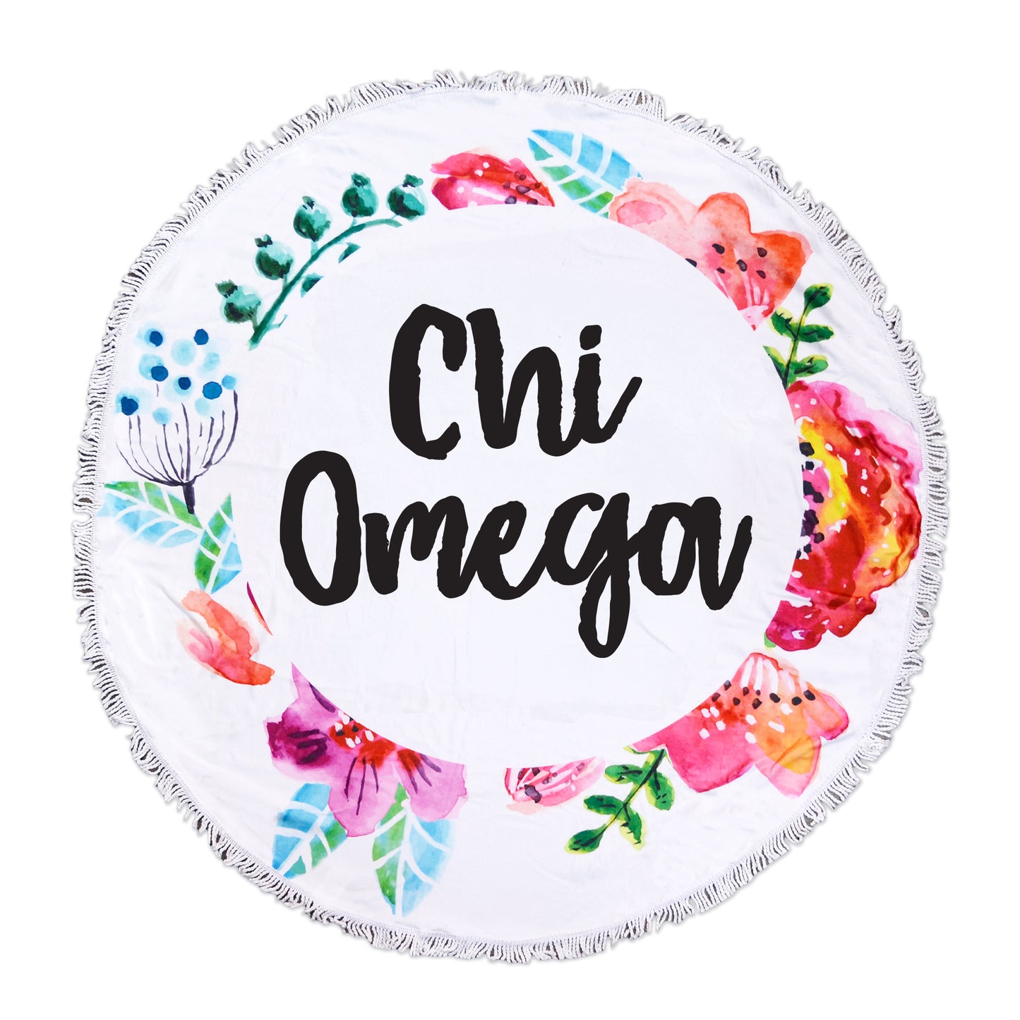 Chi Omega Floral Fringe Towel Blanket