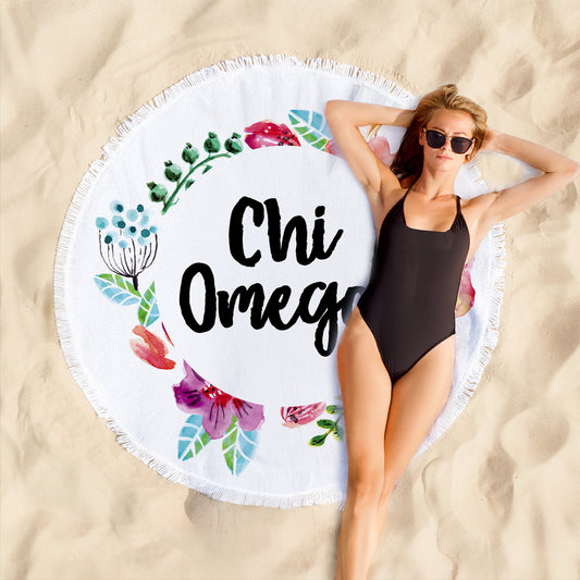 Chi Omega Floral Fringe Towel Blanket