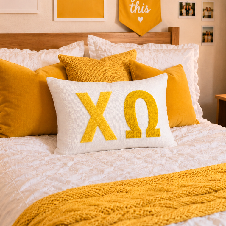 Chi Omega Pillow – Embroidered Plush Greek Letters Design