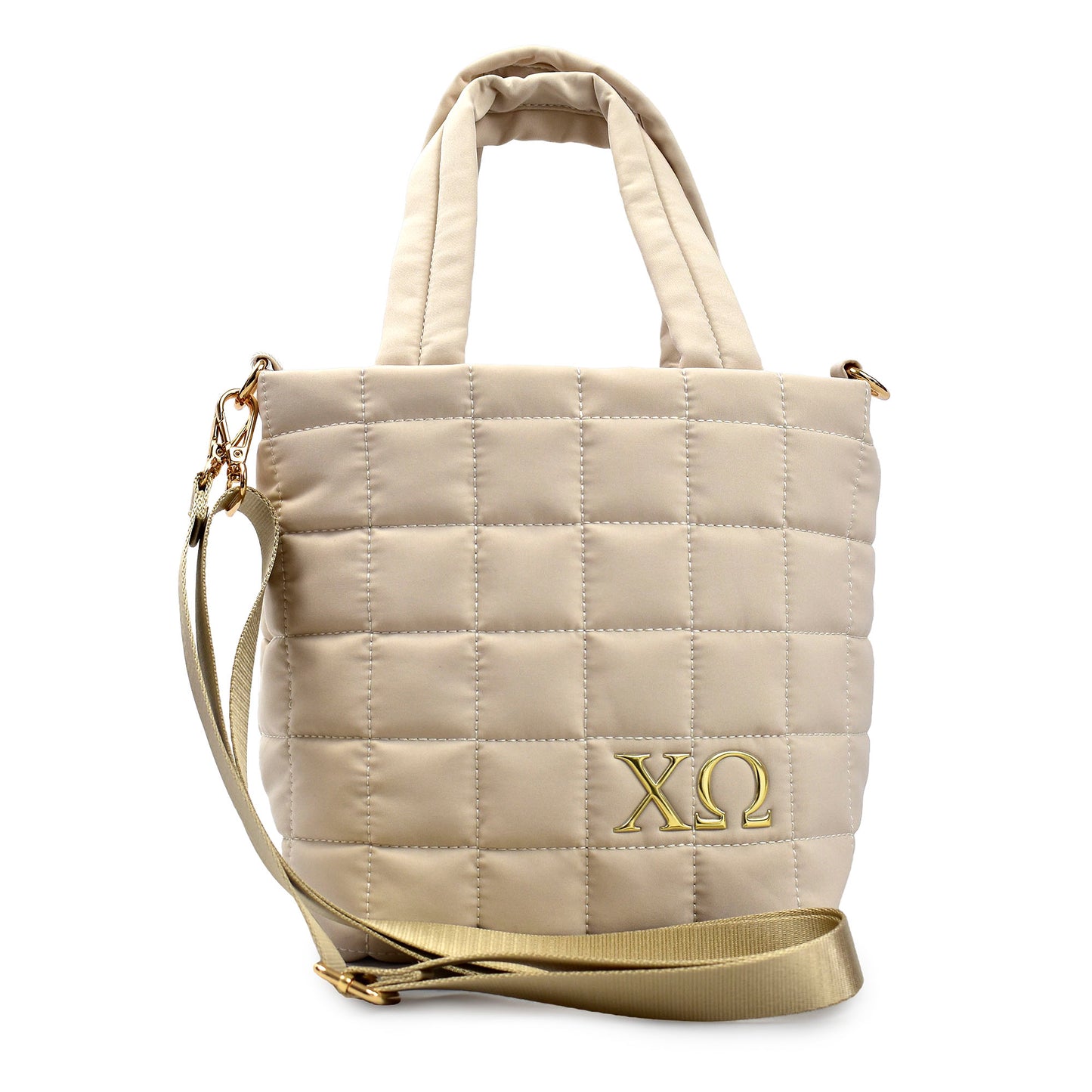 Chi Omega Small Crossbody Quilted Tote Bag with Greek Letters