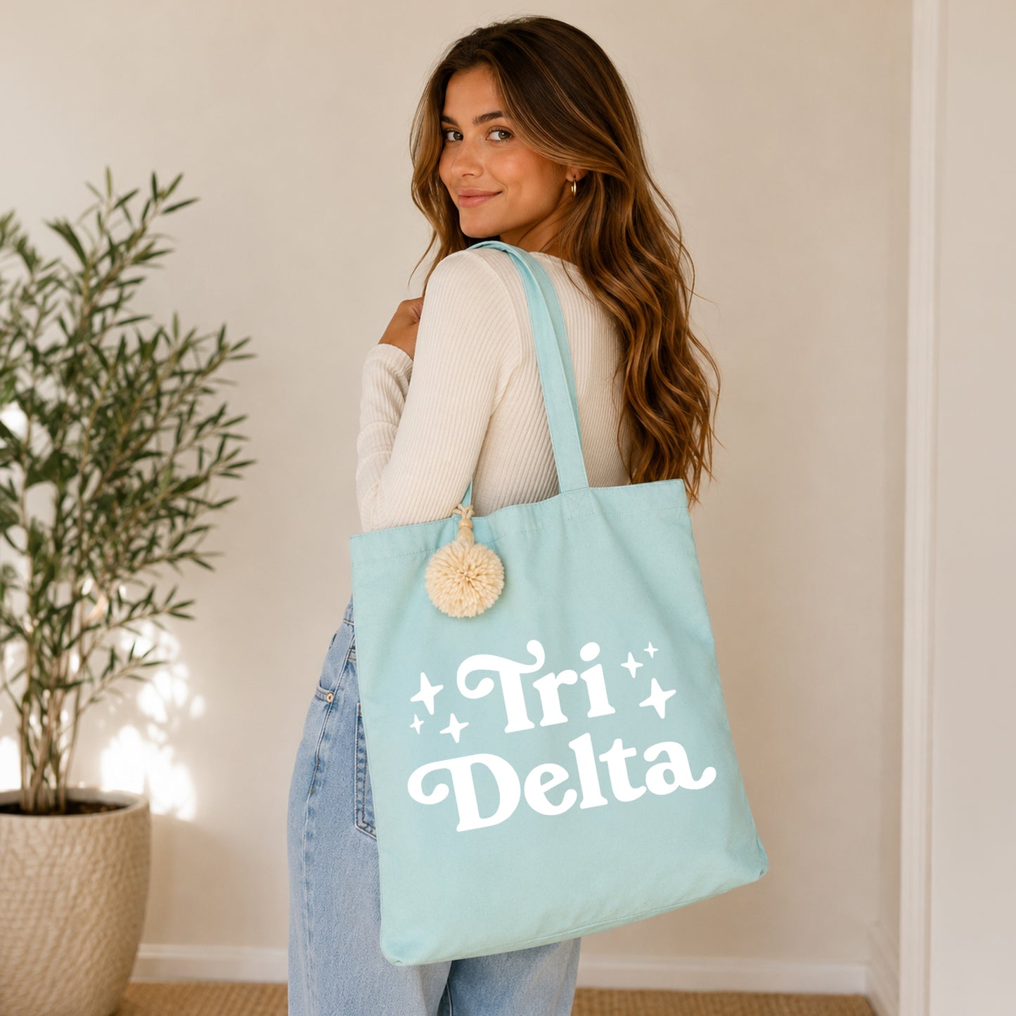 Delta Delta Delta Retro Pom Pom Tote Bag