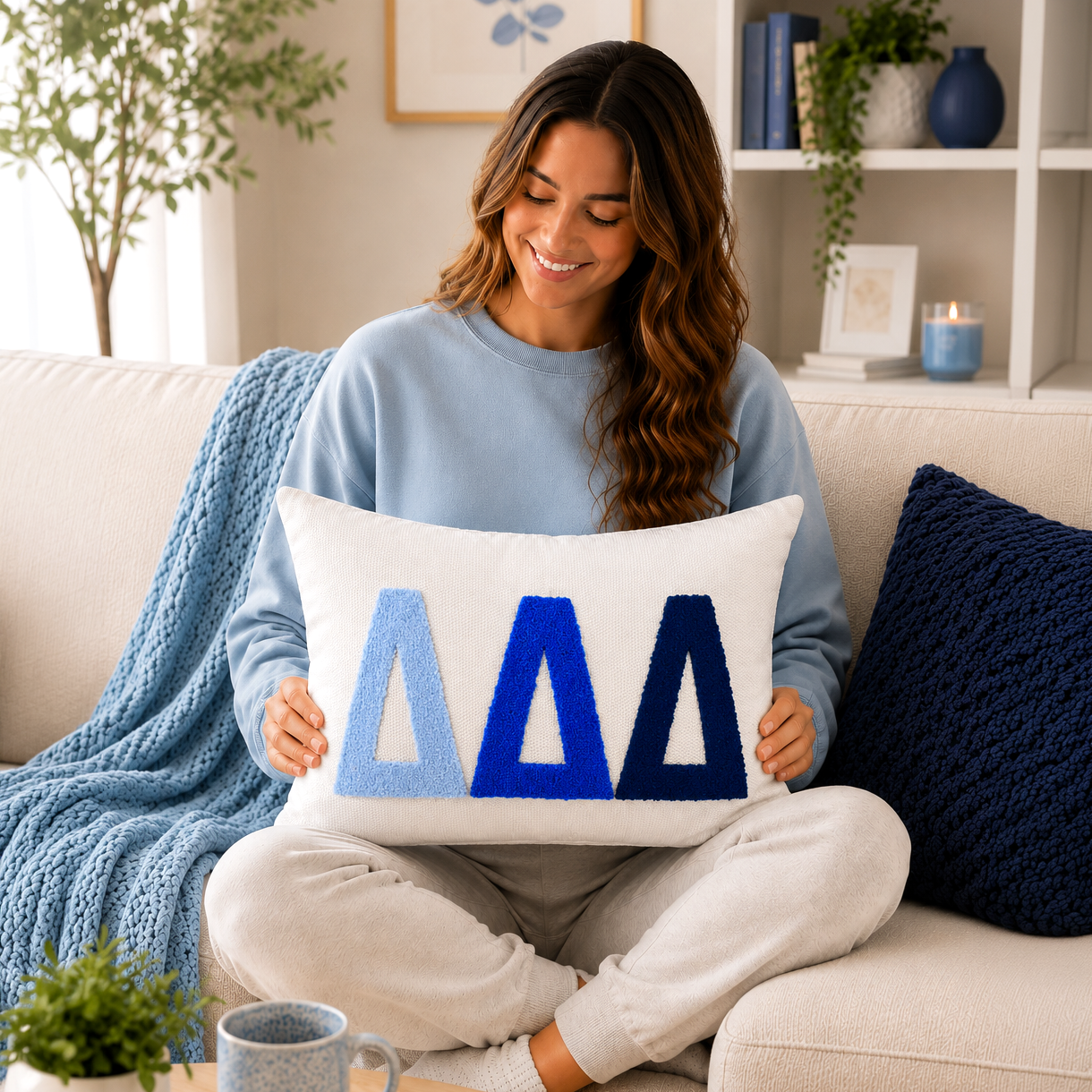 Delta Delta Delta Pillow – Embroidered Plush Greek Letters Design