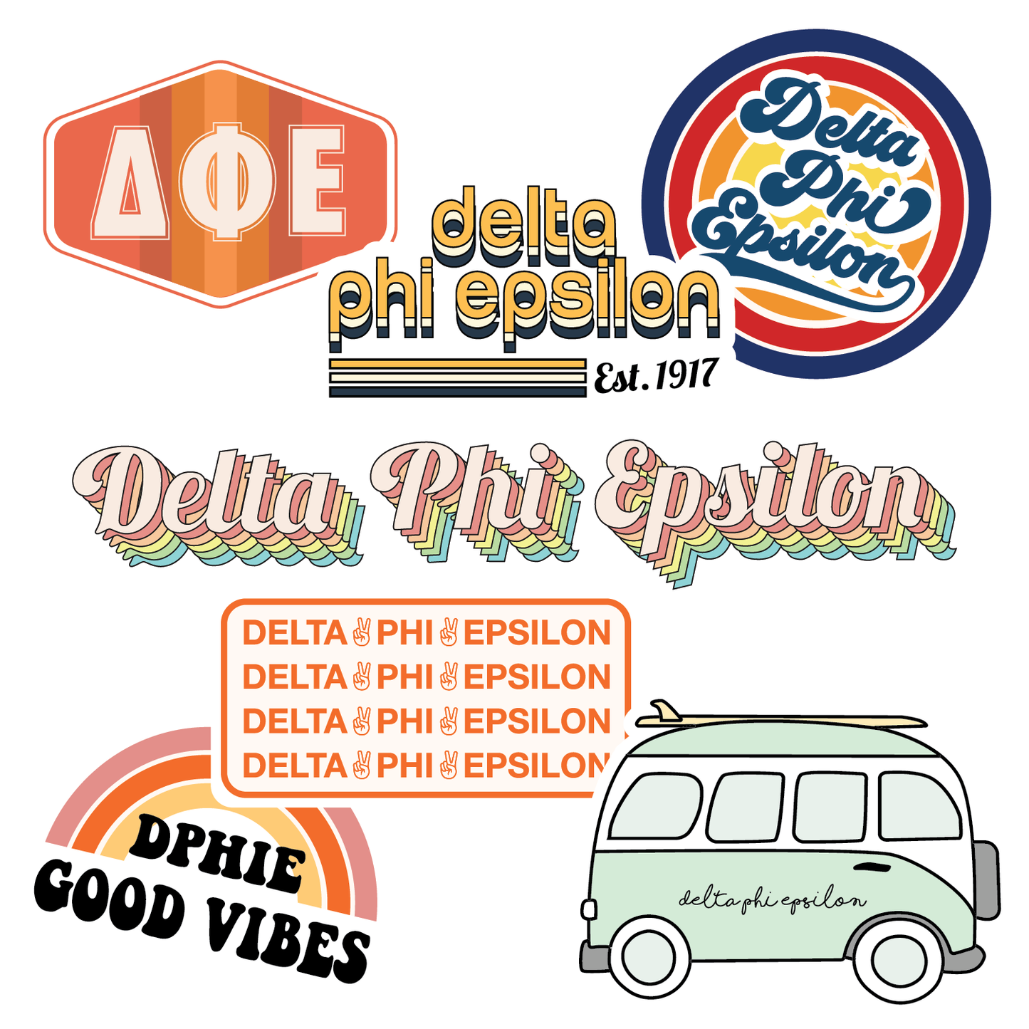 Delta Phi Epsilon <br> Retro Sticker Sheet