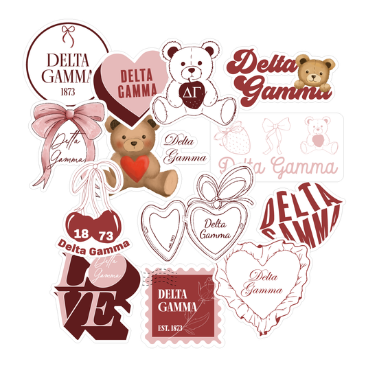 Delta Gamma Sticker Sheet- Teddy Bears and Sisterhood Love Theme