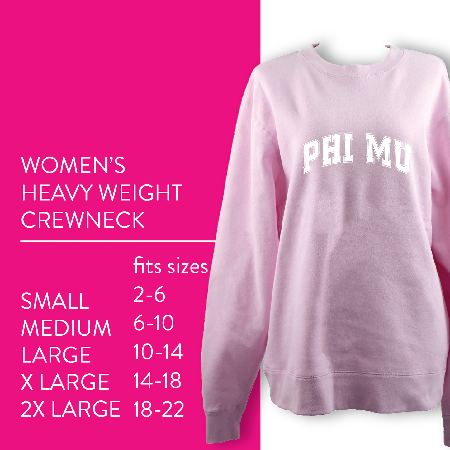 Phi Mu Sweatshirt- Crewneck Varsity Letters Design
