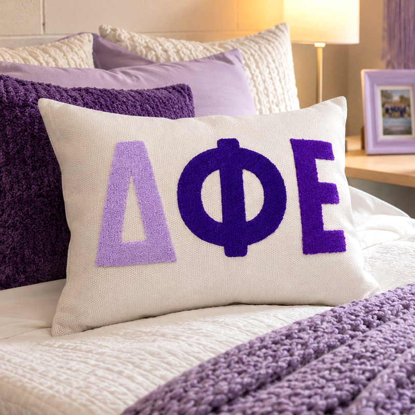 Delta Phi Epsilon Pillow – Embroidered Plush Greek Letters Design