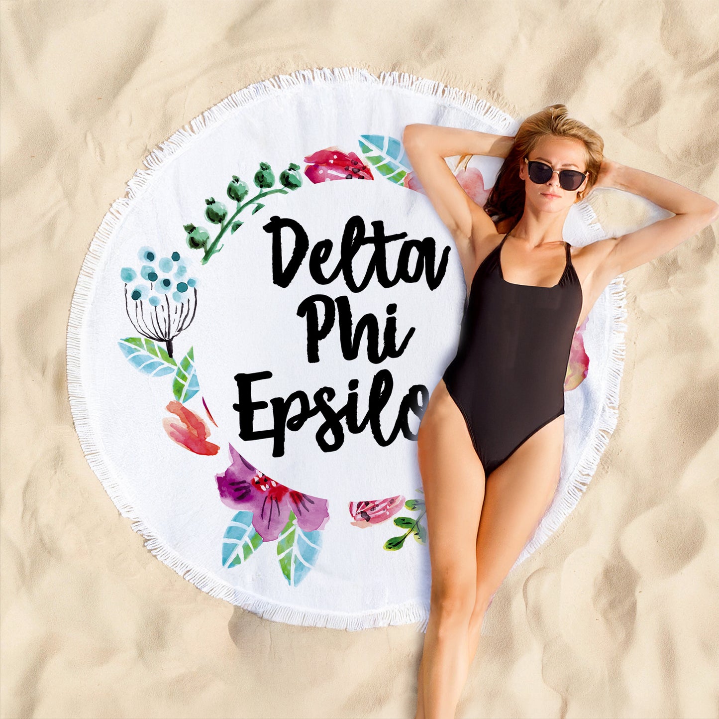 Delta Phi Epsilon Floral Fringe Towel Blanket