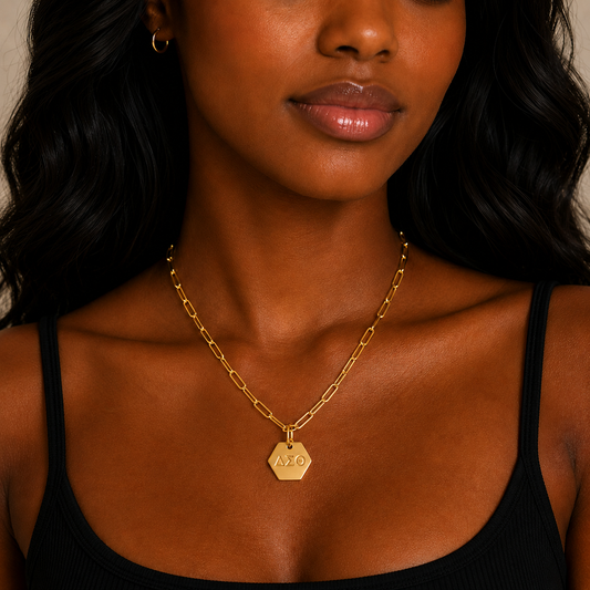 Delta Sigma Theta Sorority, Incorporated Pendant Paperclip Necklace with DST Greek Letters