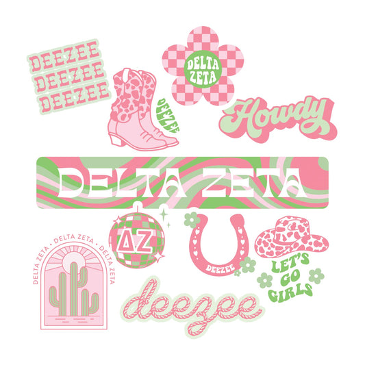 Delta Zeta Sticker Sheet - Western Disco Design