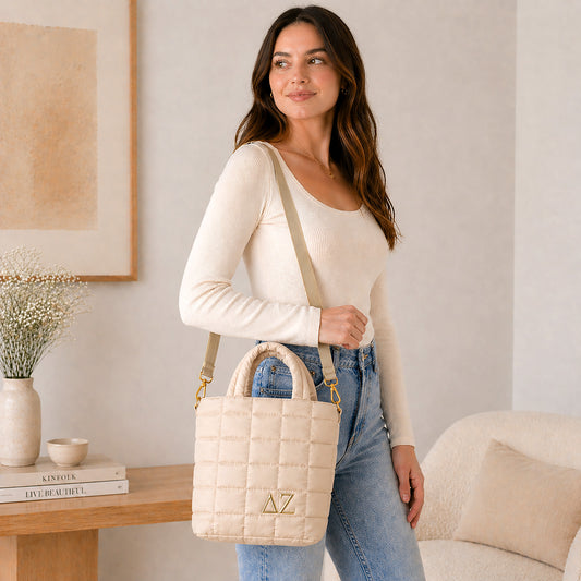 Delta Zeta Small Crossbody Quilted Tote Bag with Greek Letters