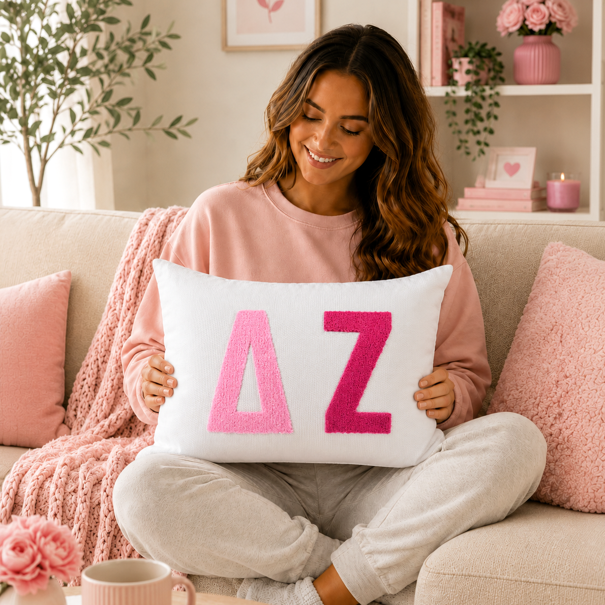 Delta Zeta Pillow – Embroidered Plush Greek Letters Design