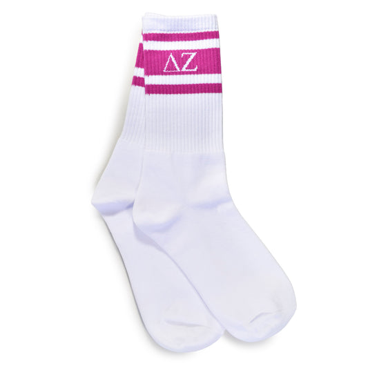 Delta Zeta Socks- Striped Varsity Crew Socks with Greek Letters